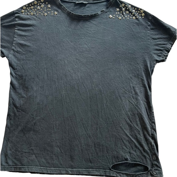 ZARA W/B COLLECTION  Distressed, WashedBlack Oversized Starstudded Tee   Size S - Picture 4 of 12